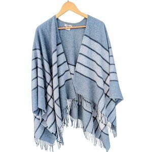 Lancioni 1973 Italian Blue Plaid Wool Blend Fringed Shawl | One Size